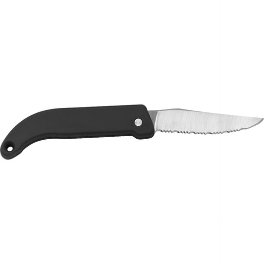 MAC Coltellerie folding knife with black handle and serrated stainless steel blade