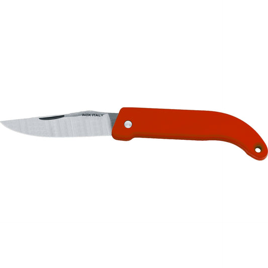 MAC Coltellerie folding knife with orange handle and stainless steel blade, INOX ITALY marking visible