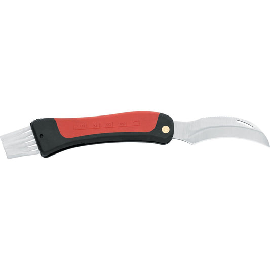 MAC Coltellerie curved pruning knife with black and red ergonomic handle and sharp curved blade for gardening