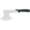 Stainless steel cleaver with curved blade and black textured handle marked "INOX ITALY"