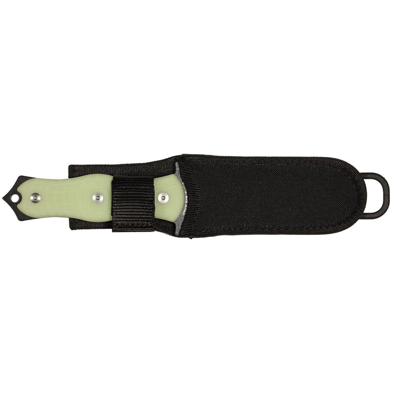 MAC Coltellerie tactical knife with olive green handle in black nylon belt sheath