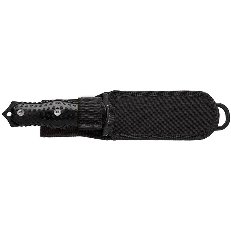 MAC Coltellerie folding knife with black handle in black nylon belt sheath