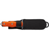 MAC Coltellerie folding knife with orange handle in black nylon belt sheath