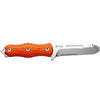 MAC Coltellerie ALR120 rescue knife with orange textured handle and serrated blade, fully extended