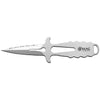 MAC Coltellerie tactical knife with silver serrated blade and textured grip handle, unsheathed view