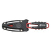 MAC Coltellerie tactical knife with red serrated blade in black tactical sheath with retention system