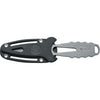 MAC Coltellerie tactical knife with silver serrated blade in black tactical sheath with retention straps