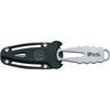 MAC Coltellerie tactical knife with silver serrated blade in black tactical sheath with secure retention