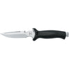 MAC Coltellerie diving knife with serrated stainless steel blade, black handle with silver accents, and pommel