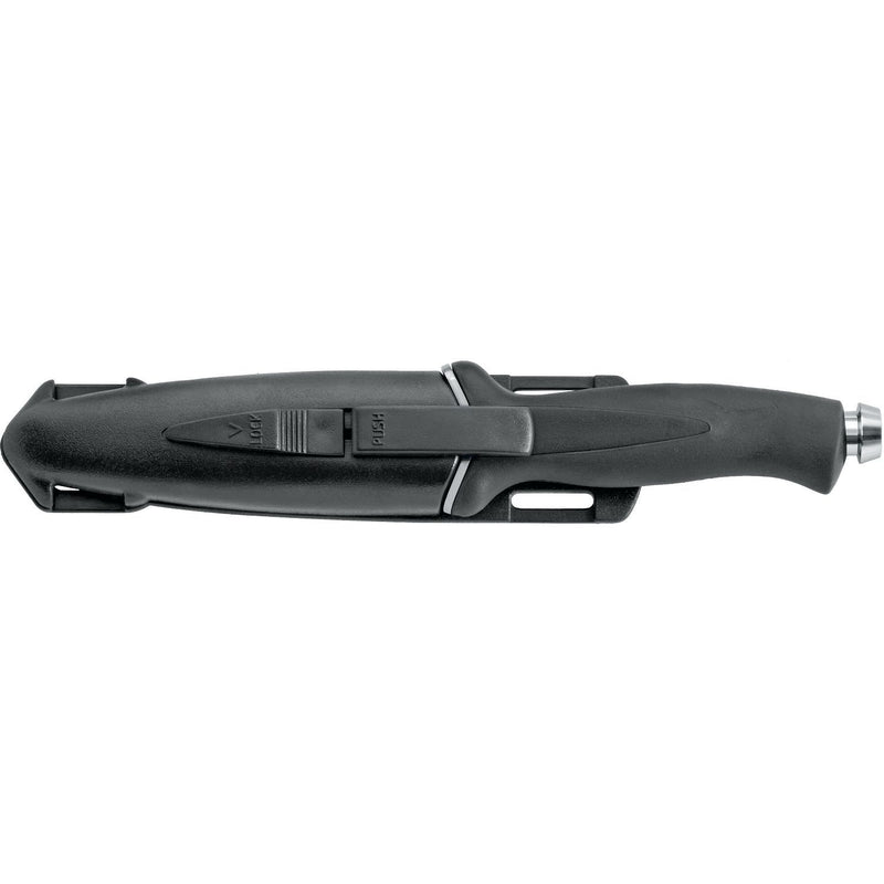 MAC Coltellerie diving knife in black tactical sheath with secure locking mechanism and belt attachment