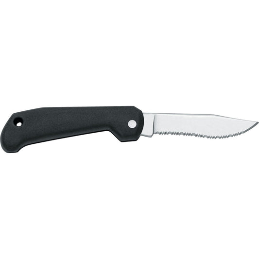 MAC Coltellerie folding knife with black handle and stainless steel serrated blade in closed position