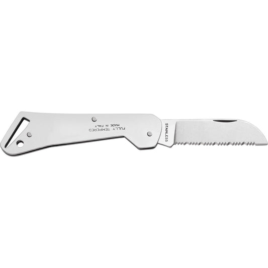 MAC Coltellerie stainless steel sailing knife with fully tempered blade and integrated marlinspike, professional marine cutting tool