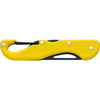 MAC Coltellerie BCR-2Y rescue knife with yellow handle, showing textured grip pattern, closed position