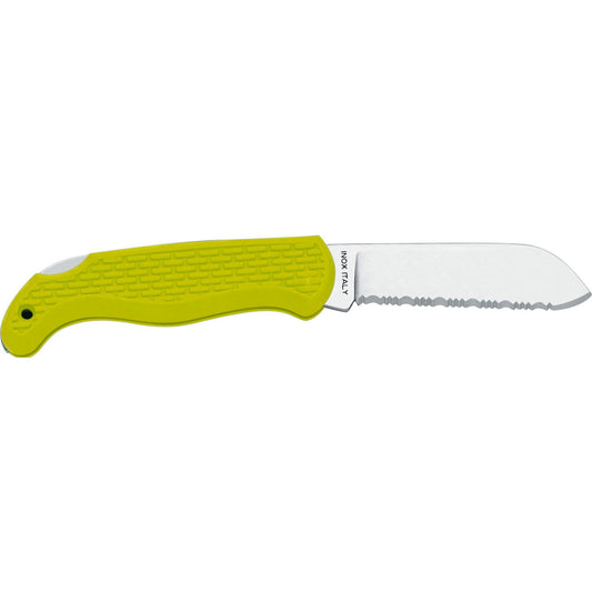 MAC Coltellerie serrated paring knife with yellow ergonomic handle and stainless steel blade