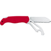 MAC Coltellerie curved serrated knife with red ergonomic handle and stainless steel blade