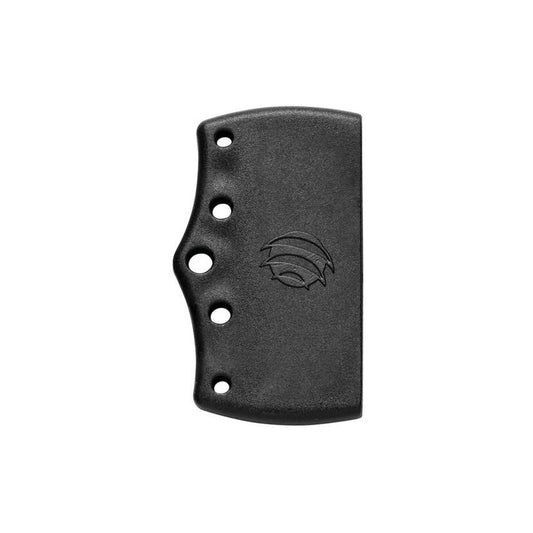 Black knife handle scale with MAC Coltellerie logo and mounting holes - 5 hole configuration side view
