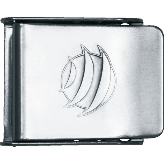 MAC Coltellerie tactical gear case, silver aluminum construction with engraved flame logo