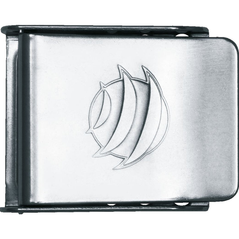 MAC Coltellerie tactical gear case, silver aluminum construction with engraved flame logo