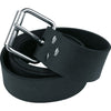 MAC Coltellerie tactical belt with silver rectangular buckle and black leather strap with multiple holes