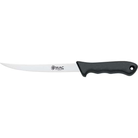 MAC Coltellerie professional kitchen knife with black ergonomic handle and stainless steel blade