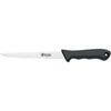 MAC branded kitchen knife with black handle and straight edge blade