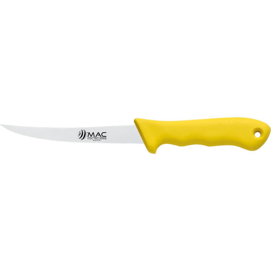 MAC Coltellerie knife with yellow handle - side view showing blade profile