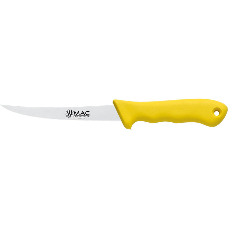 MAC Coltellerie knife with yellow handle - side view showing blade profile