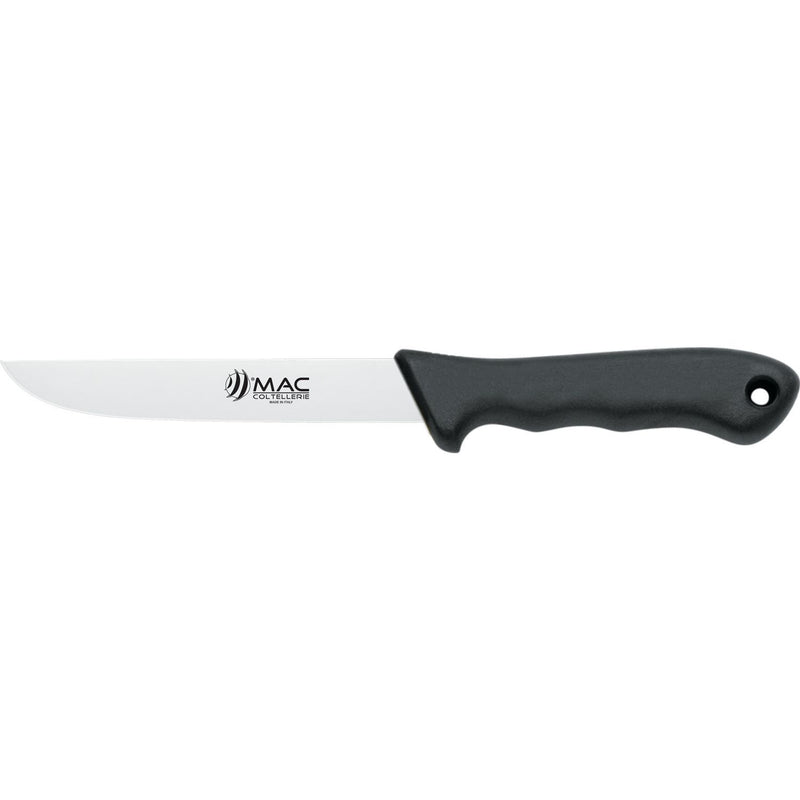 MAC Coltellerie stainless steel kitchen knife with black ergonomic handle and lanyard hole