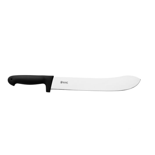 MAC Coltellerie curved boning knife with black ergonomic handle for meat preparation