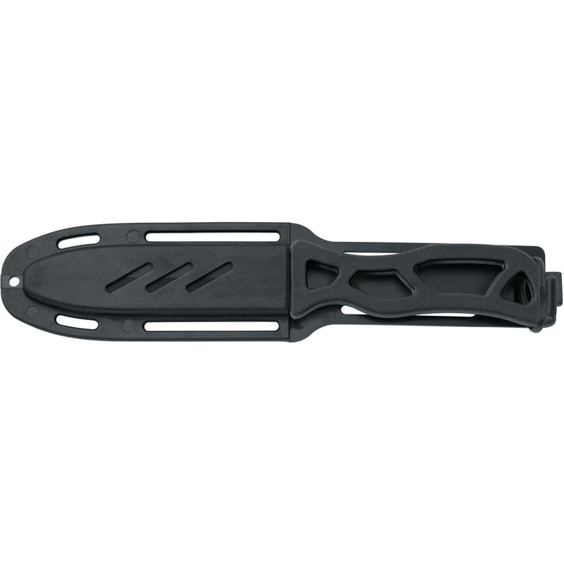 MAC Coltellerie tactical knife black sheath with drainage holes and belt attachment system
