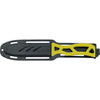MAC Coltellerie tactical knife yellow-handled version in black sheath with drainage holes and belt attachment