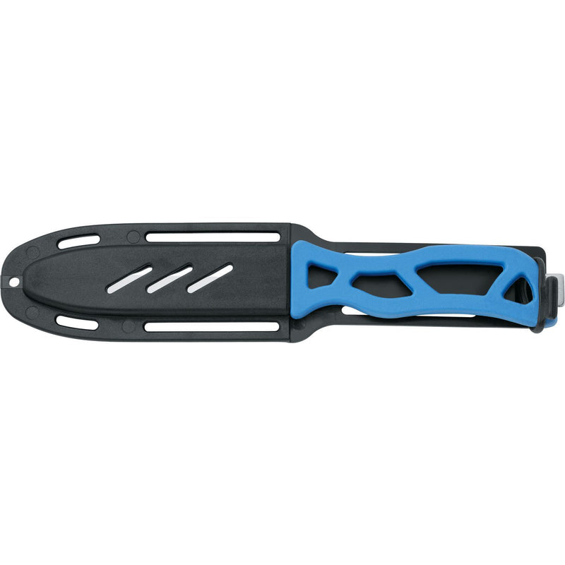 MAC Coltellerie MAK11B diving knife with blue handle in black tactical sheath system