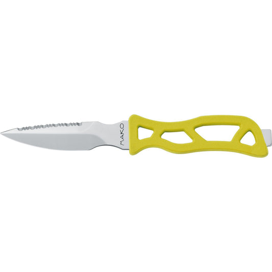 MAC Coltellerie MAK11Y diving knife with serrated blade and yellow ergonomic handle with tactical cutouts