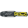 MAC Coltellerie MAK11Y diving knife with yellow handle secured in black tactical sheath with attachment points