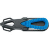 MAC Coltellerie diving knife back view showing black polymer sheath with blue handle insert and belt attachment