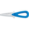 MAC Coltellerie marine knife with blue ribbed grip handle and stainless steel blade