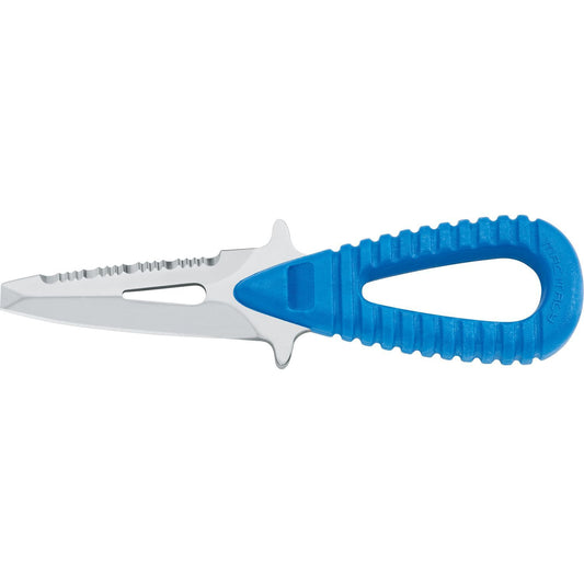 MAC Coltellerie marine knife with blue ribbed grip handle and stainless steel blade