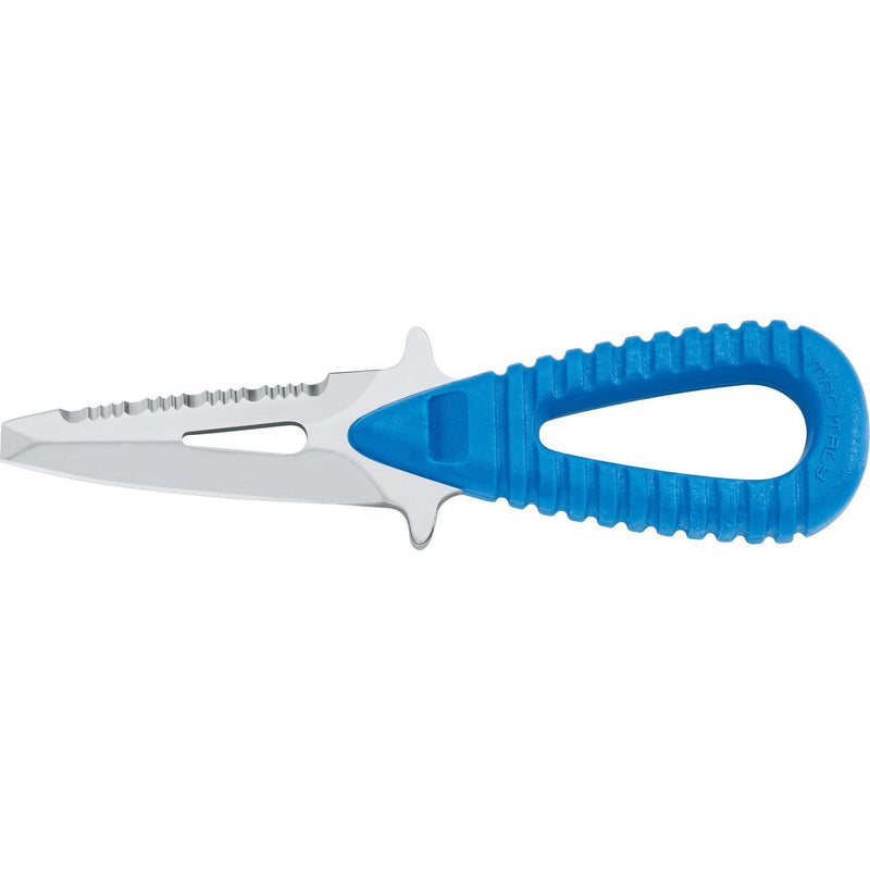 MAC Coltellerie marine knife with blue ribbed grip handle and stainless steel blade