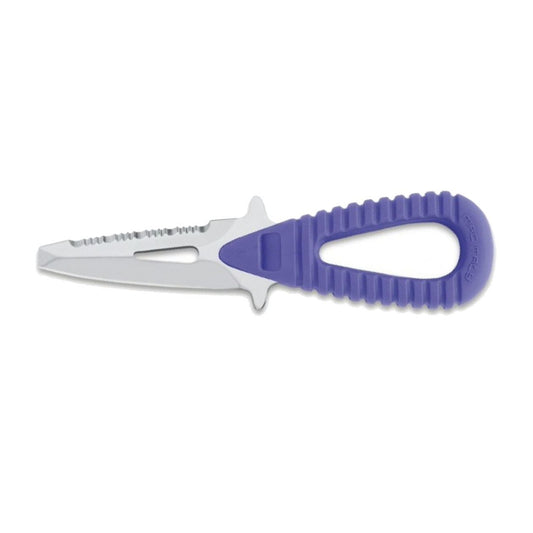 MAC Coltellerie marine knife with purple ribbed grip handle and stainless steel blade"