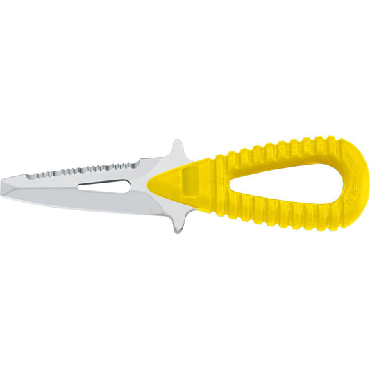 MAC Coltellerie marine knife with yellow ribbed grip handle and stainless steel blade
