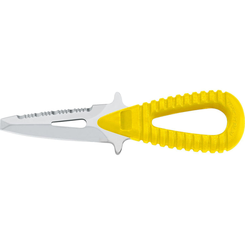 MAC Coltellerie marine knife with yellow ribbed grip handle and stainless steel blade