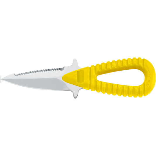 MAC Coltellerie diving knife with stainless steel blade and yellow ergonomic handle with textured grip