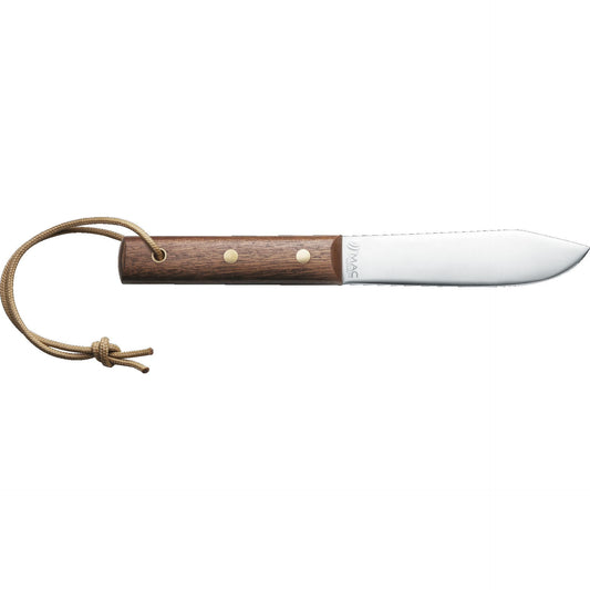 Fixed blade knife with wooden handle and lanyard by MAC Coltellerie, straight edge blade