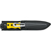 Fixed blade knife with yellow and black handle by MAC Coltellerie in black nylon sheath