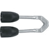 U-shaped knife sharpening guide with black rubber grips and metal frame