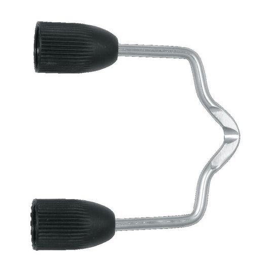 S-shaped knife sharpening tool with black rubber grips on both ends