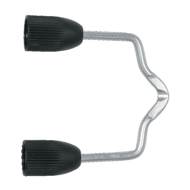 S-shaped knife sharpening tool with black rubber grips on both ends