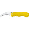 MAC Coltellerie yellow folding utility knife with serrated blade and ergonomic handle