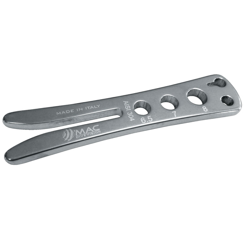 MAC Coltellerie Italian-made stainless steel cleat with multiple attachment holes, marked "MADE IN ITALY" for boat and marine use