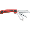 MAC Coltellerie sailing knife with red handle showing blade and detachable stainless steel marlinspike tool